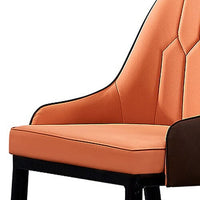 2X Dining Chair Orange Colour Leatherette Upholstery Black And Gold Legs Steel with Powder Coating Furniture Kings Warehouse 