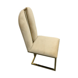 2X Dining Chair Stainless Gold Frame & Seat Beige Fabric Furniture Kings Warehouse 