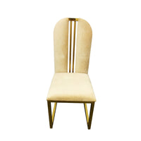 2X Dining Chair Stainless Gold Frame & Seat Beige Fabric Furniture Kings Warehouse 