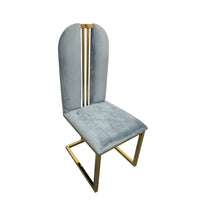 2X Dining Chair Stainless Gold Frame & Seat Blue Fabric Furniture Kings Warehouse 