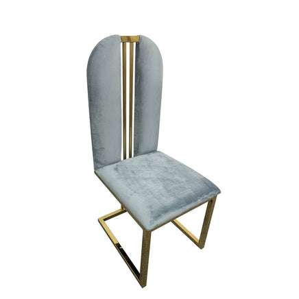 2X Dining Chair Stainless Gold Frame & Seat Blue Fabric Furniture Kings Warehouse 