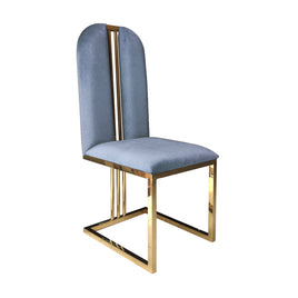 2X Dining Chair Stainless Gold Frame & Seat Blue Fabric Furniture Kings Warehouse 