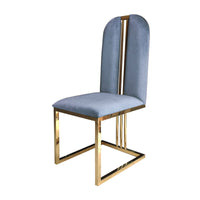 2X Dining Chair Stainless Gold Frame & Seat Blue Fabric Furniture Kings Warehouse 