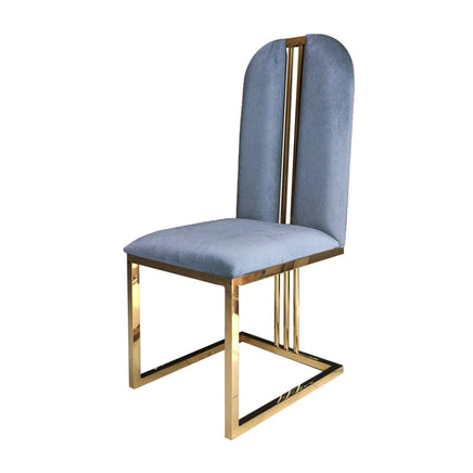 2X Dining Chair Stainless Gold Frame & Seat Blue Fabric Furniture Kings Warehouse 
