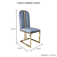 2X Dining Chair Stainless Gold Frame & Seat Blue Fabric Furniture Kings Warehouse 