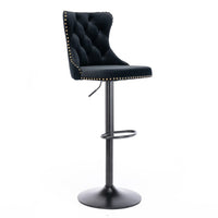 2x Height Adjustable Swivel Bar Stool Velvet Nailhead Barstool with Footrest Furniture Kings Warehouse 