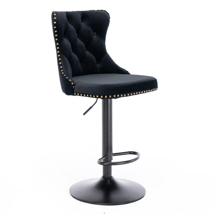 2x Height Adjustable Swivel Bar Stool Velvet Nailhead Barstool with Footrest Furniture Kings Warehouse 