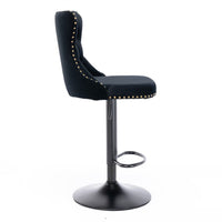 2x Height Adjustable Swivel Bar Stool Velvet Nailhead Barstool with Footrest Furniture Kings Warehouse 