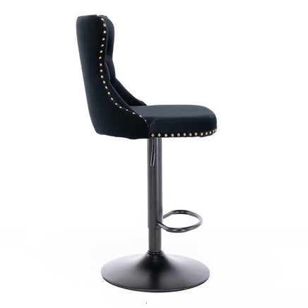 2x Height Adjustable Swivel Bar Stool Velvet Nailhead Barstool with Footrest Furniture Kings Warehouse 