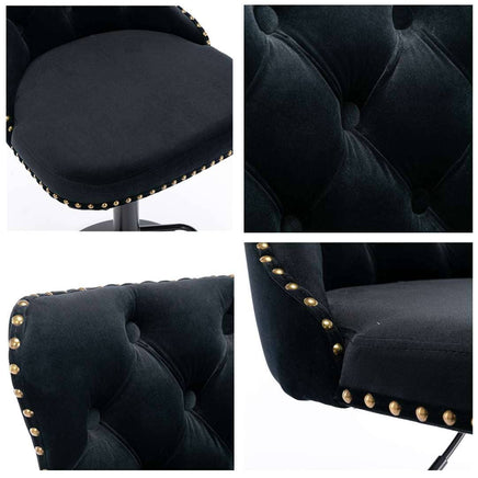 2x Height Adjustable Swivel Bar Stool Velvet Nailhead Barstool with Footrest Furniture Kings Warehouse 