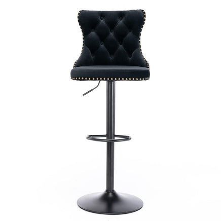 2x Height Adjustable Swivel Bar Stool Velvet Nailhead Barstool with Footrest Furniture Kings Warehouse 