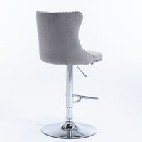 2x Height Adjustable Swivel Bar Stool Velvet Stud Barstool with Footrest and Chromed Base- Gray Furniture Kings Warehouse 