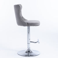 2x Height Adjustable Swivel Bar Stool Velvet Stud Barstool with Footrest and Chromed Base- Gray Furniture Kings Warehouse 