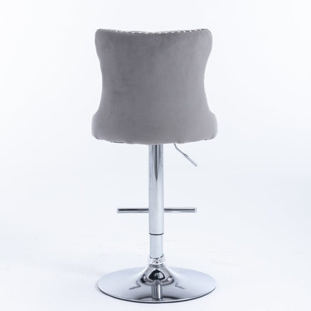 2x Height Adjustable Swivel Bar Stool Velvet Stud Barstool with Footrest and Chromed Base- Gray Furniture Kings Warehouse 