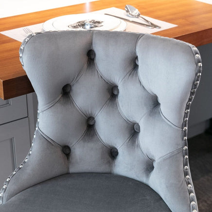 2x Height Adjustable Swivel Bar Stool Velvet Stud Barstool with Footrest and Chromed Base- Gray Furniture Kings Warehouse 