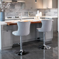 2x Height Adjustable Swivel Bar Stool Velvet Stud Barstool with Footrest and Chromed Base- Gray Furniture Kings Warehouse 