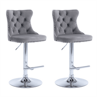 2x Height Adjustable Swivel Bar Stool Velvet Stud Barstool with Footrest and Chromed Base- Gray Furniture Kings Warehouse 