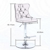 2x Height Adjustable Swivel Bar Stool Velvet Stud Barstool with Footrest and Chromed Base- Gray Furniture Kings Warehouse 