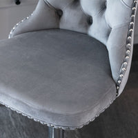 2x Height Adjustable Swivel Bar Stool Velvet Stud Barstool with Footrest and Chromed Base- Gray Furniture Kings Warehouse 