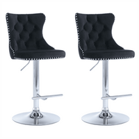 2x Height Adjustable Swivel Bar Stool Velvet Studs Barstool with Footrest and Chromed Base- Black Furniture Kings Warehouse 