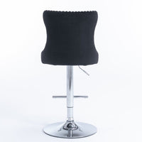 2x Height Adjustable Swivel Bar Stool Velvet Studs Barstool with Footrest and Chromed Base- Black Furniture Kings Warehouse 