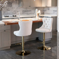 2x Height Adjustable Swivel Bar Stool Velvet Studs Barstool with Footrest and Golden Base- Beige Furniture Kings Warehouse 