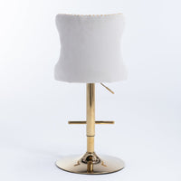 2x Height Adjustable Swivel Bar Stool Velvet Studs Barstool with Footrest and Golden Base- Beige Furniture Kings Warehouse 