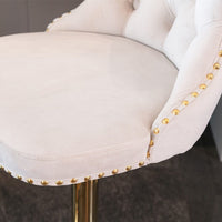 2x Height Adjustable Swivel Bar Stool Velvet Studs Barstool with Footrest and Golden Base- Beige Furniture Kings Warehouse 