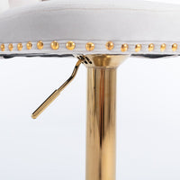2x Height Adjustable Swivel Bar Stool Velvet Studs Barstool with Footrest and Golden Base- Beige Furniture Kings Warehouse 