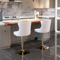 2x Height Adjustable Swivel Bar Stool Velvet Studs Barstool with Footrest and Golden Base- Beige Furniture Kings Warehouse 