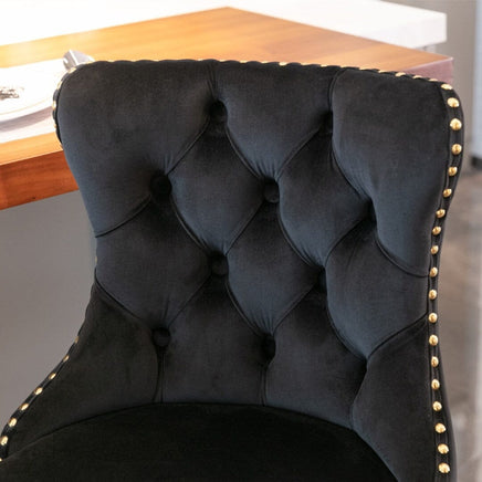 2x Height Adjustable Swivel Bar Stool Velvet Studs Barstool with Footrest and Golden Base- Black Furniture Kings Warehouse 