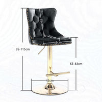 2x Height Adjustable Swivel Bar Stool Velvet Studs Barstool with Footrest and Golden Base- Black Furniture Kings Warehouse 