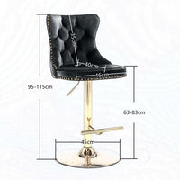 2x Height Adjustable Swivel Bar Stool Velvet Studs Barstool with Footrest and Golden Base- Grey bar stools Kings Warehouse 