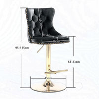 2x Height Adjustable Swivel Bar Stool Velvet Studs Barstool with Footrest and Golden Base- Grey Furniture Kings Warehouse 