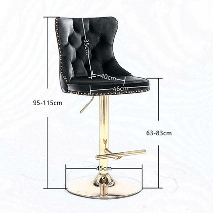 2x Height Adjustable Swivel Bar Stool Velvet Studs Barstool with Footrest and Golden Base- Grey Furniture Kings Warehouse 