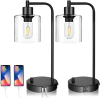 2x Pack Industrial Table Lamp with 2 USB Port for Bedside Nightstand Desk and Living Room Office (Bulb not Included) Kings Warehouse 