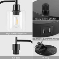 2x Pack Industrial Table Lamp with 2 USB Port for Bedside Nightstand Desk and Living Room Office (Bulb not Included) Kings Warehouse 