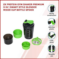 2x Protein Shaker Bottle Set – 3-in-1 Smart Blender Mixer Cup for Gym & Fitness Sports & Fitness Kings Warehouse 