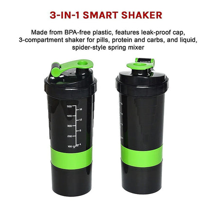 2x Protein Shaker Bottle Set – 3-in-1 Smart Blender Mixer Cup for Gym & Fitness Sports & Fitness Kings Warehouse 