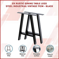 2x Rustic Dining Table Legs Steel Industrial Vintage 71cm - Black Furniture Kings Warehouse 