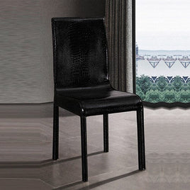 2x Steel Frame Black Leatherette Medium High Backrest Dining Chairs with Wooden legs Furniture Kings Warehouse 