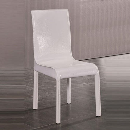 2x Steel Frame White Leatherette Medium High Backrest Dining Chairs with Wooden legs Furniture Kings Warehouse 