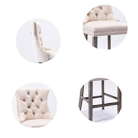 2X Velvet Bar Stools with Studs Trim Wooden Legs Tufted Dining Chairs Kitchen Furniture Kings Warehouse 