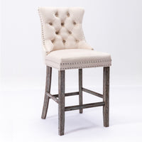 2X Velvet Bar Stools with Studs Trim Wooden Legs Tufted Dining Chairs Kitchen Furniture Kings Warehouse 