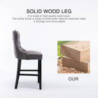 2X Velvet Bar Stools with Studs Trim Wooden Legs Tufted Dining Chairs Kitchen Furniture Kings Warehouse 
