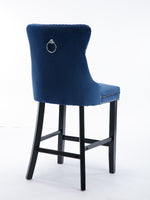 2X Velvet Bar Stools with Studs Trim Wooden Legs Tufted Dining Chairs Kitchen Furniture Kings Warehouse 