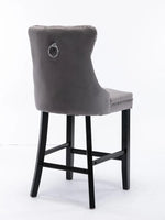 2X Velvet Bar Stools with Studs Trim Wooden Legs Tufted Dining Chairs Kitchen Furniture Kings Warehouse 