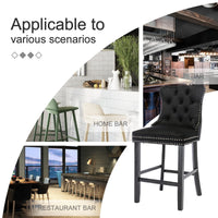 2X Velvet Bar Stools with Studs Trim Wooden Legs Tufted Dining Chairs Kitchen Furniture Kings Warehouse 