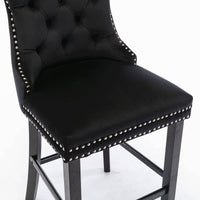 2X Velvet Bar Stools with Studs Trim Wooden Legs Tufted Dining Chairs Kitchen Furniture Kings Warehouse 