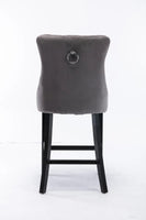 2X Velvet Bar Stools with Studs Trim Wooden Legs Tufted Dining Chairs Kitchen Furniture Kings Warehouse 